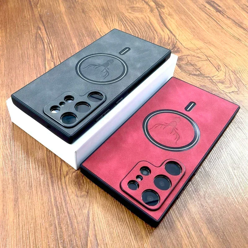Leather Deer Magnetic Wireless Charging Case For Samsung