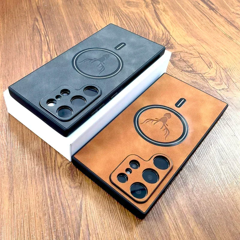 Leather Deer Magnetic Wireless Charging Case For Samsung