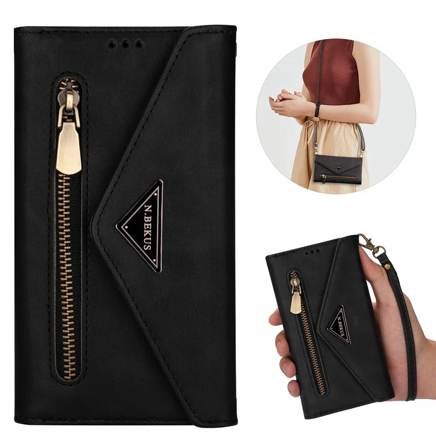 Wallet Multi-card Zipper Flip Leather Case For Samsung