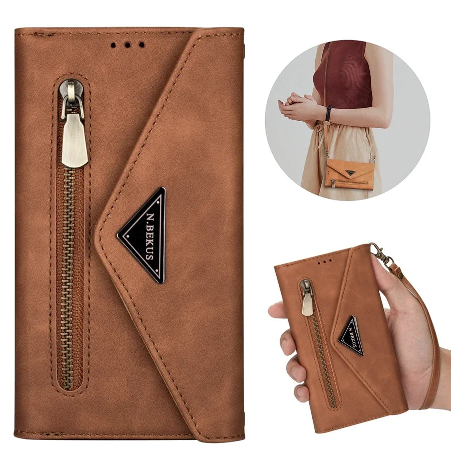 Wallet Multi-card Zipper Flip Leather Case For Samsung