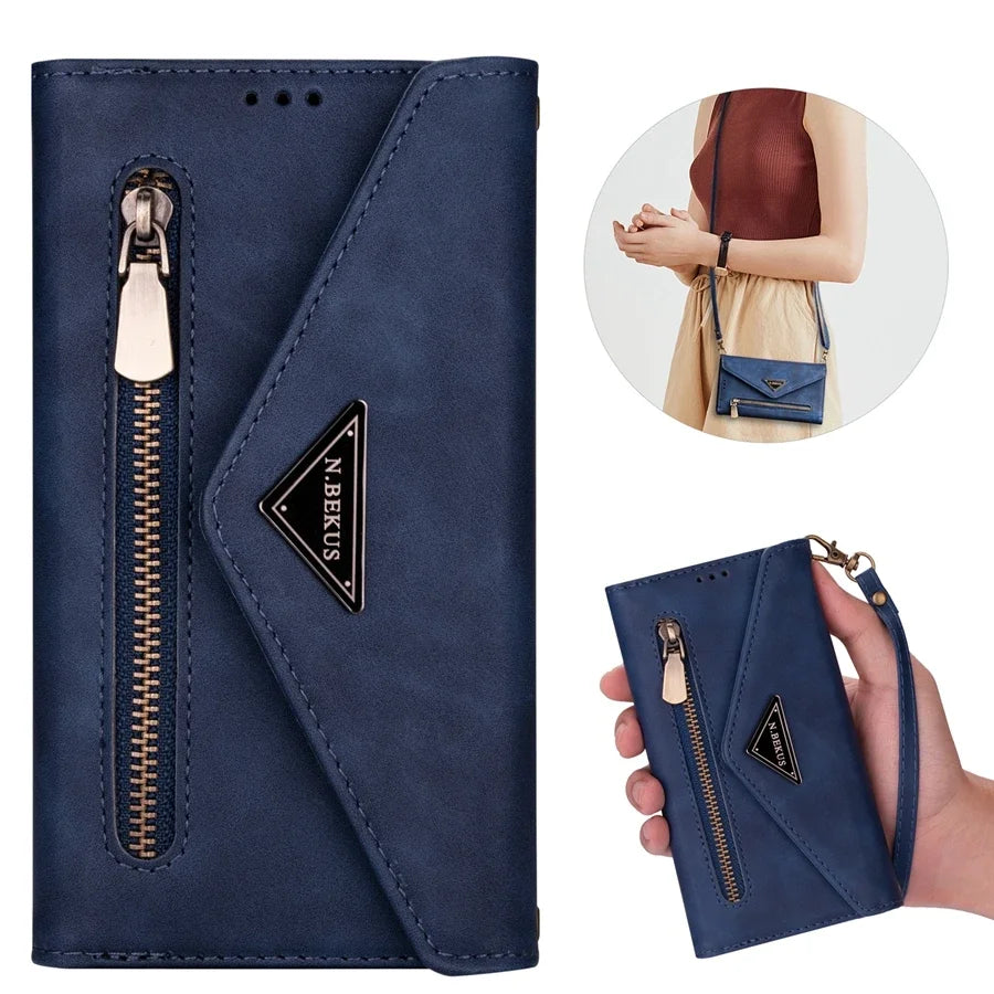 Wallet Multi-card Zipper Flip Leather Case For Samsung