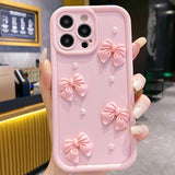 3D Bowknot Pearl Silicone Shockproof Soft Phone Case for iPhone