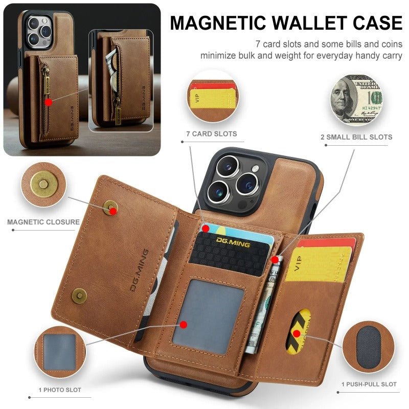 2 in 1 Magnetic Leather Wallet Case for iPhone