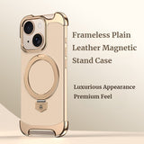 Frameless Plain Leather Magnetic Stand Case for iPhone