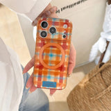 Sweet Color Block Plaid Rotatable Kickstand Case for iPhone