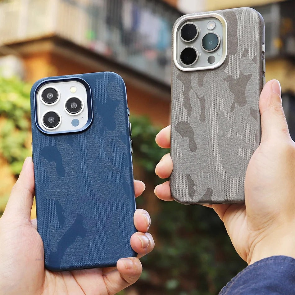 Camouflage Leather Magnetic Wireless charging Case for iPhone