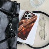 Retro Glossy Brown Render Satin Pattern Shockproof TPU Case for iPhone