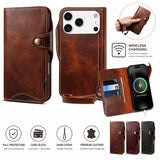 Premium Oil Wax Cowhide Button Design Case for iPhone