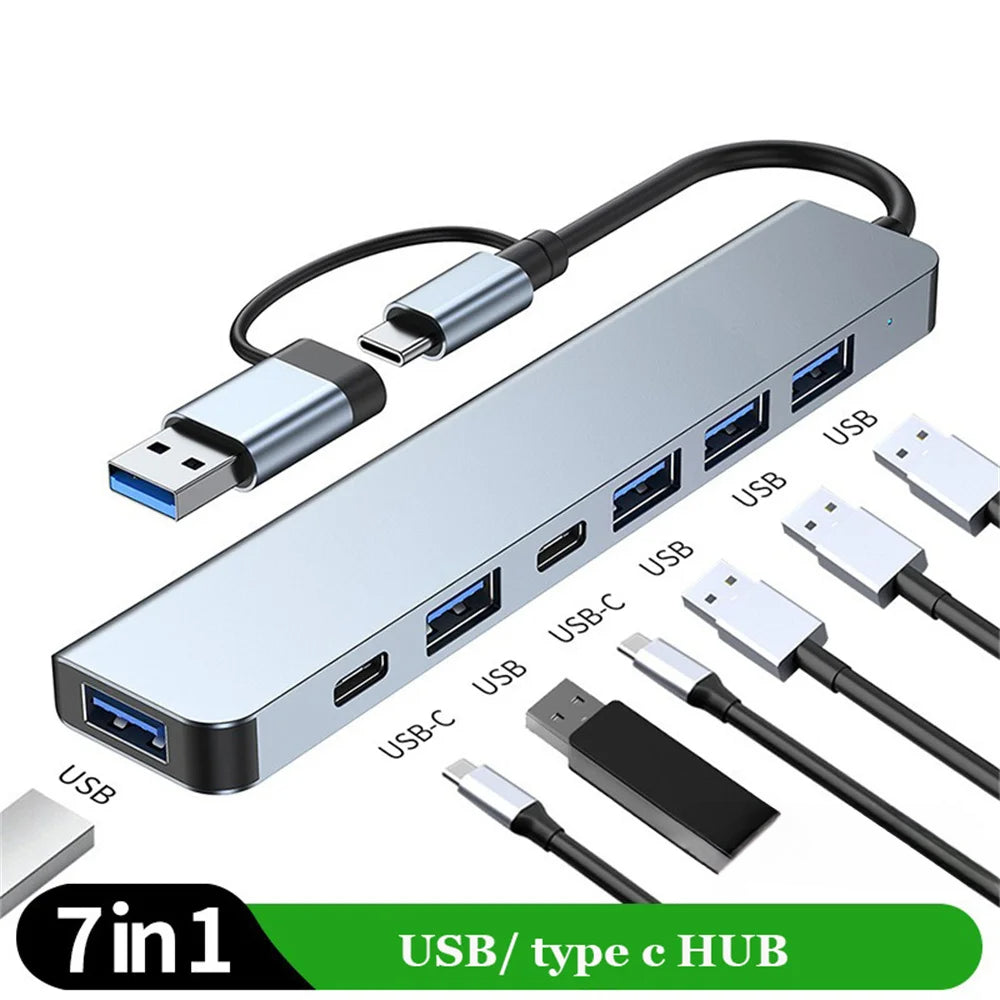 7 Ports USB A C Hub Multi Adapter