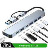 7 Ports USB A C Hub Multi Adapter