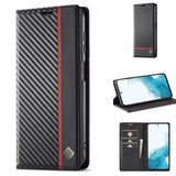 Business Carbon Fiber Leather Wallet Card Phone Case for Samsung