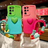 3D Cute Love Heart Gradient With Strap Case For Samsung