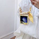 Pastoral Style Small Flower Silk Hand Strap Case For Samsung