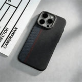 Relief Carbon Fiber Magnetic Lens Metal Protective Case for iPhone