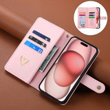 Luxury Heart-Shaped Zipper Flap Wallet Phone Case for iPhone