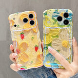 Oil Painting Style Floral Glossy Anti-Fall Soft Case for IPhone