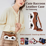 Cute Raccoon Leather with lanyard Wallet Case for Samsung