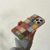Cute Dopamine Color Block Match Plaid Clear Soft Case for iPhone