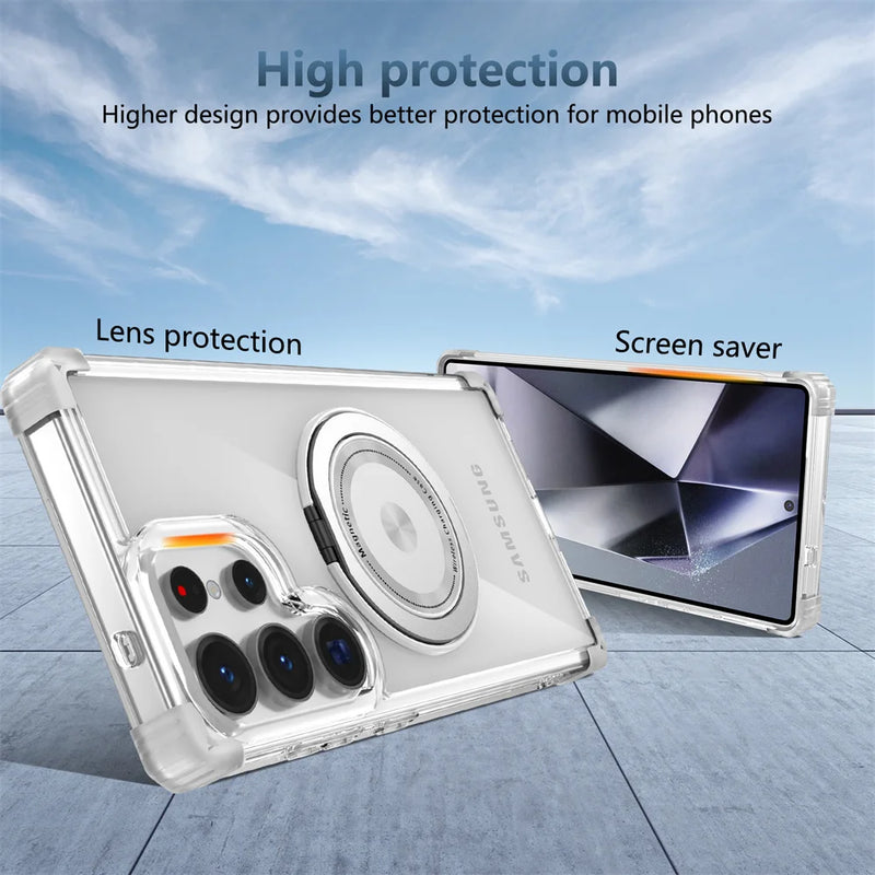 Rotating Magnetic Folding Stand Transparent Case for Samsung