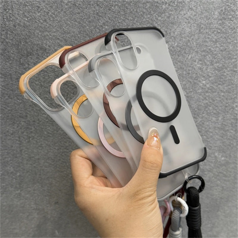 Wrist Strap Ultra Slim Frameless Matte Clear Magnetic Case For iPhone