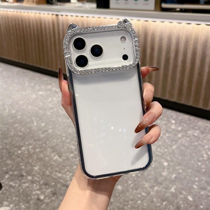 New Rhinestone Cat Lens Frame Phone Case for iPhone