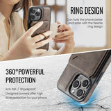 Magnetic Charging Wallet Case with Ring Kickstand for iPhone