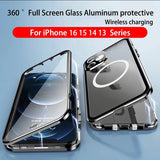 Magnetic Glass 360°  Full screen closed Metal Case For iPhone