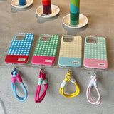 Color Plaid Splicing With Lanyard Phone Case for iPhone