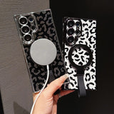 Leopard Print Bracket Plating Magnetic Charging Case for Samsung