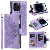 Leather Sun Embossing Flip Wallet Case with Lanyard for iphone