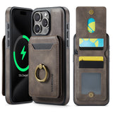 Magnetic Charging Wallet Case with Ring Kickstand for iPhone