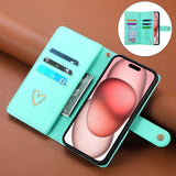 Luxury Heart-Shaped Zipper Flap Wallet Phone Case for iPhone