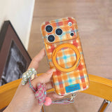 Sweet Color Block Plaid Rotatable Kickstand Case for iPhone