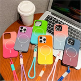 Liquid Silicone Gradient Colorful Hand Strap Magnetic Case for iPhone