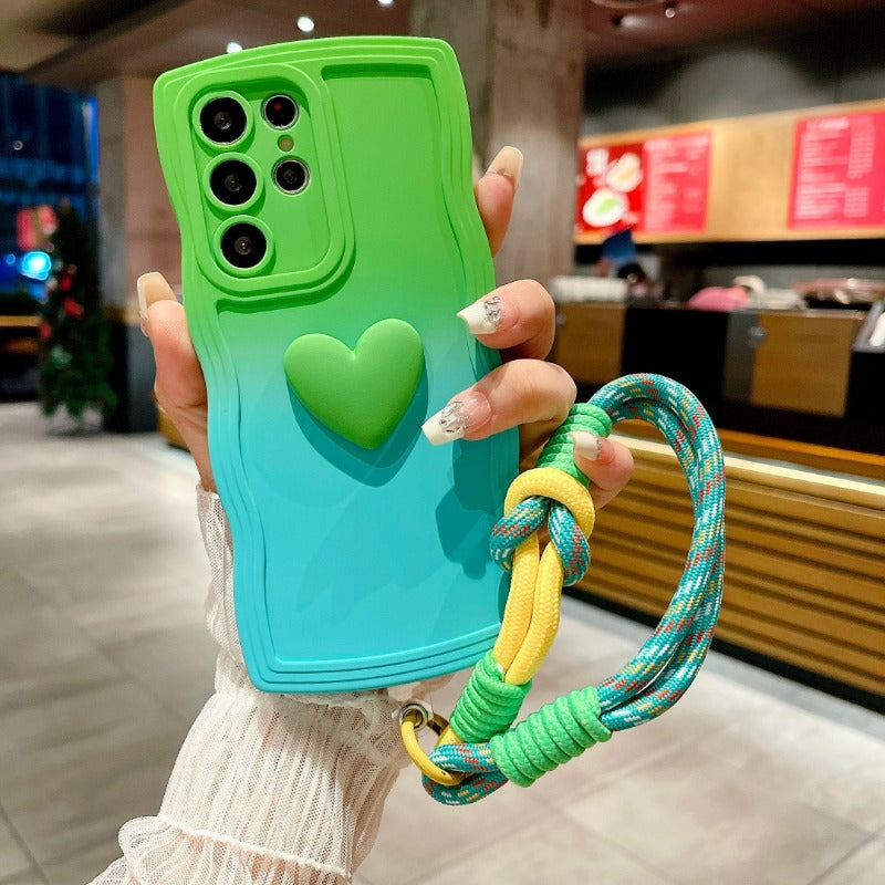 3D Cute Love Heart Gradient With Strap Case For Samsung