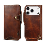 Premium Oil Wax Cowhide Button Design Case for iPhone