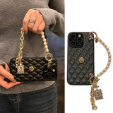 Leather Quilted Camellia with Pearl Bracelet Phone Case for iPhone