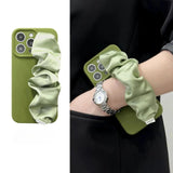 Solid-Color Silk Scarf Wrist Strap with Lanyard Case for iPhone