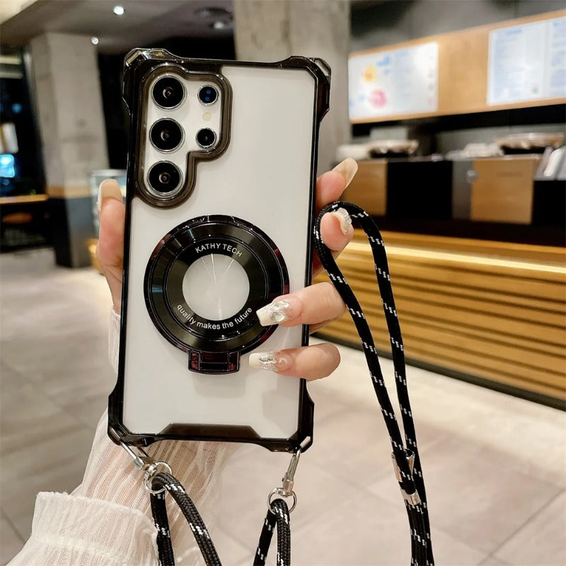 Crossbody Necklace Lanyard Magnetic Stand Phone Case for Samsung