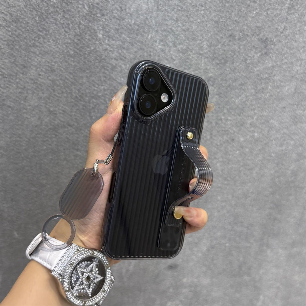 Transparent Stripe Ring Lanyard Wristband Bracket Case for iPhone