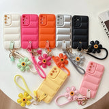 Fashion Down Jacket Sunflower Wrist Strap Phone Case for Samsung