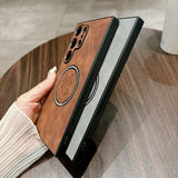 Luxury Sheepskin Maple Leaf Magnetic Phone Case for Samsung