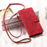 Leather Sun Embossing Flip Wallet Case with Lanyard for iphone