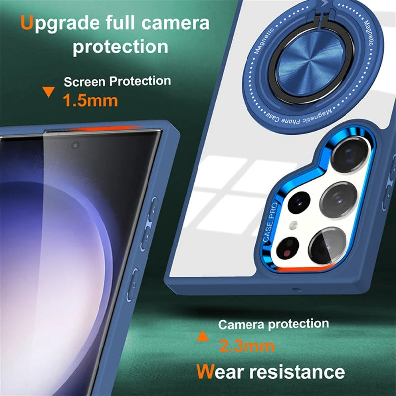 Magnetic Transparent Rotating Metal Stand Case For Samsung