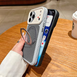 Carbon Fiber Plating Bracket Magnetic Case for iPhone