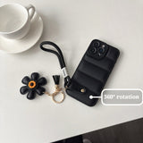 Puffer-Style Sunflower Lanyard Case for iPhone