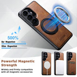Vintage Waxed Leather Magnetic Kickstand Case for Samsung