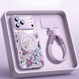 Romantic Floral Magnetic Case with Stand Lanyard for IPhone