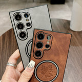 Luxury Sheepskin Maple Leaf Magnetic Phone Case for Samsung