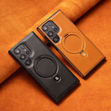 Wireless Charging Magnetic Holder Leather Phone Case for Samsung